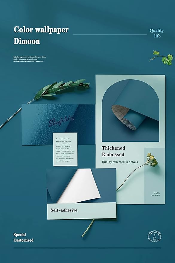 Dimoon 236''x17.7'' Blue Peel and Stick Wallpaper Contact Paper Modern Self Adhesive Wall Paper Removable Renter Friendly Textured Solid Color Shelf Cabinet Vinyl Roll (236''x17.7'',Dark Blue)