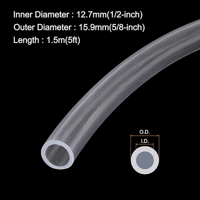 1/2" x 5/8" Clear Plastic PVC Tubing 5ft Flexible Vinyl Tube, [for Garden Irrigation, Water Hose, Fish Tank, Aquarium] - 12.7x15.9mm