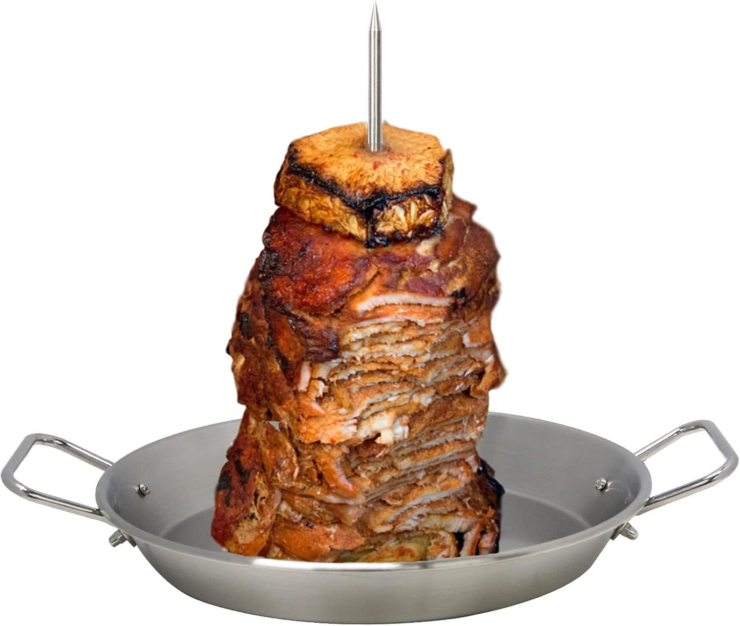 BBQ Vertical Skewer Pan Gyro Spit Shawarma Skewer Stand for oven, Al Pastor Skewer for Grill, El Pastor Hack for Tacos Al Pastor Chicken, Brazilian, Stainless Steel, with 8",10" stick