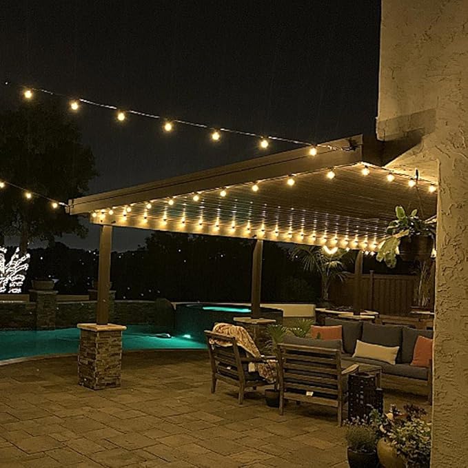 Novelty Lights 25 Feet G40 LED Patio String Lights with 25 Bulbs, Warm White, Weather Resistant and Shatterproof Replaceable Plastic Globe Bulbs, Green Wire