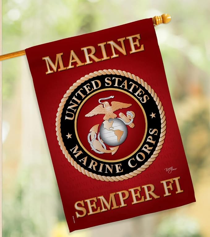 Breeze Decor HS108057-BO-03 Marine Corps Americana Military Decorative Vertical Set, House Flag 28" x 40", Thick Fabric