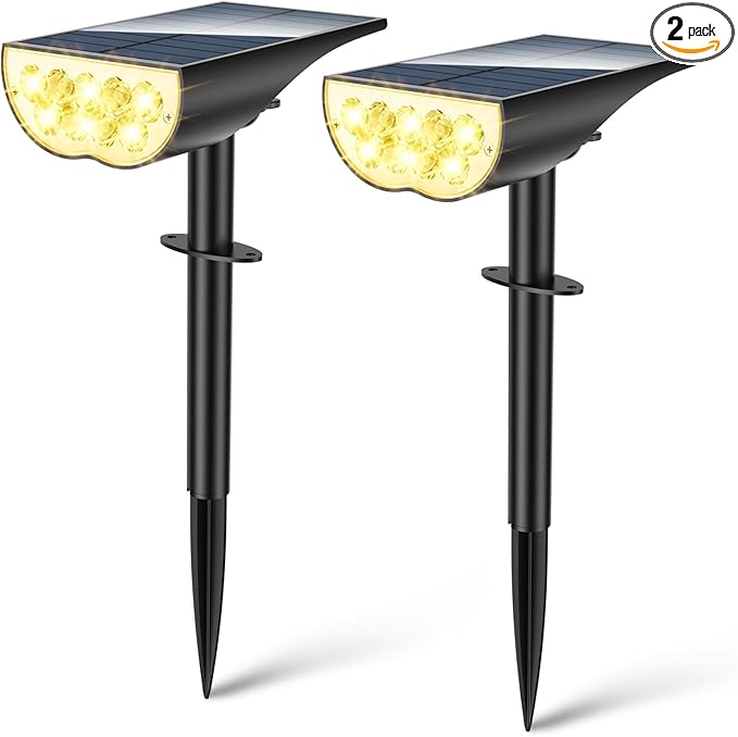 BAXIA TECHNOLOGY Solar Spotlights Outdoor Waterproof, 3 Lighting Modes Spot Lights, Dusk to Dawn Solar Powered Outdoor Lights for Yard Pathway Driveway Landscape, Warm White, 2 Pack