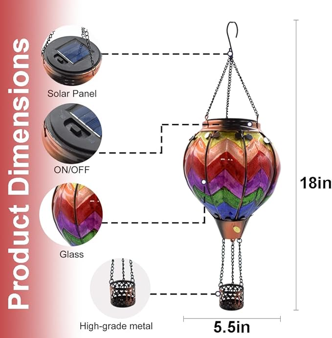 Hot Air Balloon Solar Lantern with Flickering Flame Hanging Solar Lanterns Outdoor Lights Waterproof Lanterns Decorative Garden Patio Yard Party Decor Wavy-Colorful + Sunflower