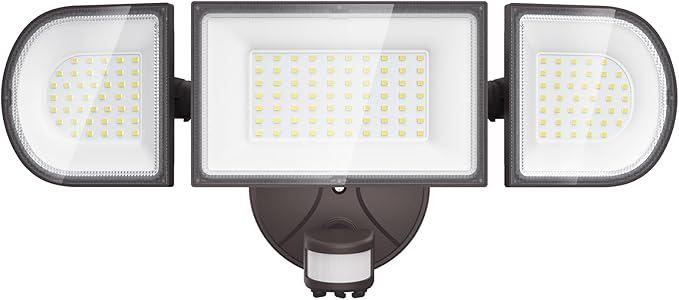 iMaihom 100W Motion Sensor LED Security Light, 9000LM Super Bright Flood Lights Outdoor, 6500K Exterior Floodlight, IP65 Waterproof, 3 Head Adjustable Motion Detector Light for Yard Garage (Brown)