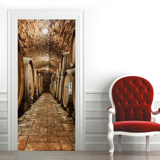 3D Door Stickers Murals Peel and Stick - Wine Cellar - Door Wallpaper Self-Adhesive Door Decals Removable PVC Waterproof Door Poster for Bedroom Living Room Door Decoration 37.4" x 84.6"