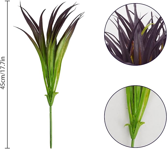 6Pcs Artificial Grass Fake Grass Plants 17.3in Outdoor Plants UV Resistant Faux Greenery Stems for Home Window Garden Office Patio Pathway Front Porch Halloween Décor Light Green & Purple