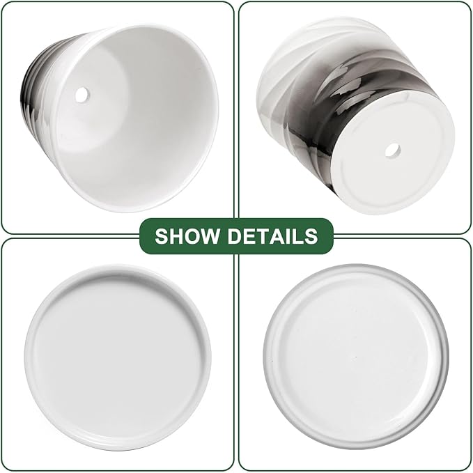 Ceramic Plant Pots,6.7 + 5.5 Inch,Set of 2,Planters with Drainage Hole and Saucer,Flower pots for Indoor Plants,Modern Design(Dark Gray+White)