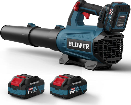 Leaf Blower Cordless (Upgraded) - 630CFM/160MPH, 21V Powerful Electric Cordless Leaf Blower with 2 x 4.0Ah Batteries and Charger, Battery Powered Leaf Blowers for Lawn Care, Patio, Yard, Dust, Snow