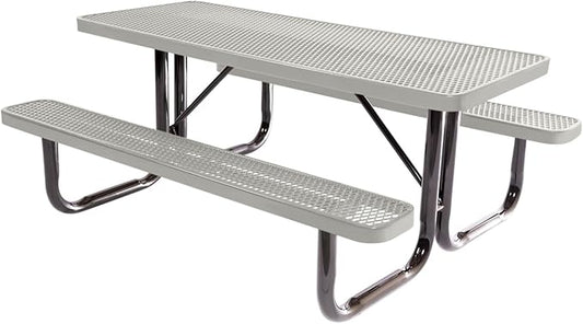 Coated Outdoor Furniture Heavy-Duty Portable Outdoor Picnic Table, Thermoplastic Coated Expanded Metal Commercial-Grade Patio Dining Furniture Made in America (6ft Rectangular, Textured Grey)