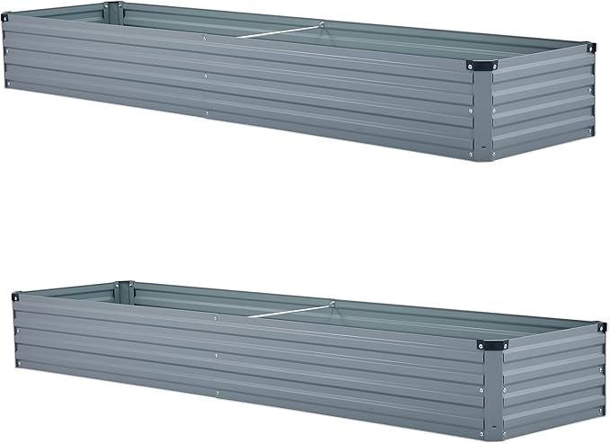 8x2x1ft(2 Pack) Galvanized Raised Garden Bed,Outdoor Planter Box Metal Patio Kit Planting Bed for Vegetables Flowers Herb,Grey