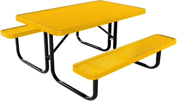 Coated Outdoor Furniture Heavy-Duty Portable Outdoor Kids Table, Punched Steel Kids Picnic Table, Commercial-Grade Picnic Table, Made in America (4ft Rectangular, Childrens, Yellow)