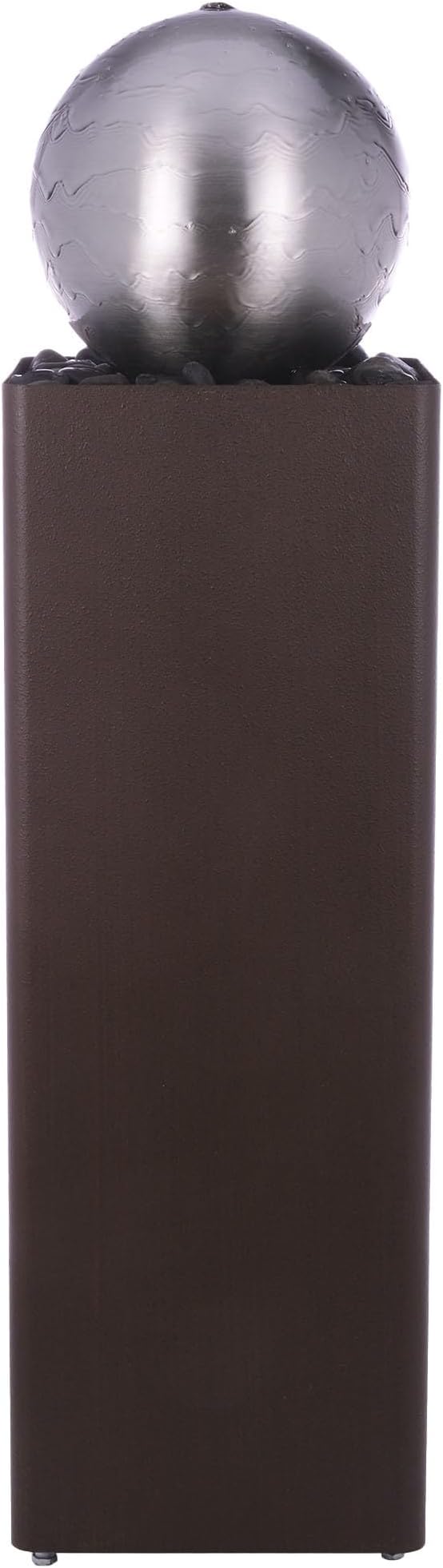 Alpine Corporation CPS188 Indoor Outdoor Modern Metal Orb Water Floor Fountain with River Rock Stone for Patio, Garden and Living Room, 37" H, Brown