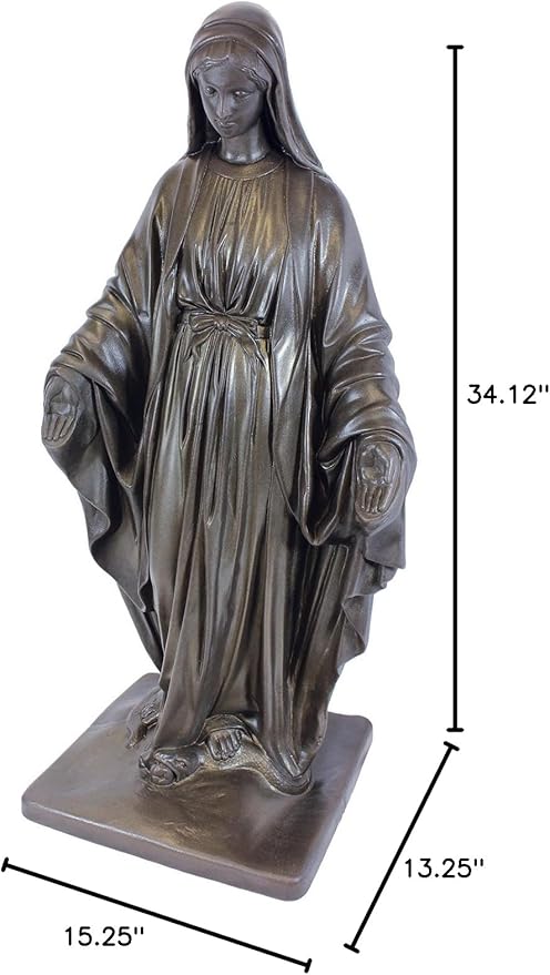 Emsco Group 92290 Virgin Mary Statue – Natural Appearance – Made of Resin – Lightweight – 34” Garden, BRONZE