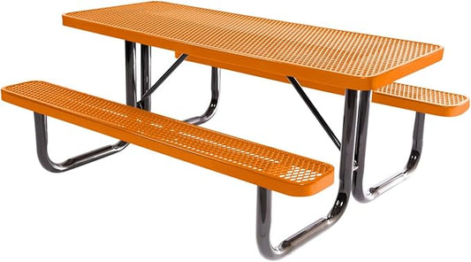 Coated Outdoor Furniture Heavy-Duty Portable Outdoor Picnic Table, Thermoplastic Coated Expanded Metal Commercial-Grade Patio Dining Furniture Made in America (6ft Rectangular, Textured Orange)