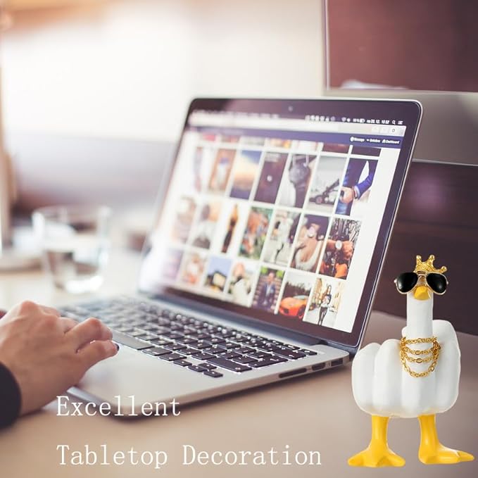 Accddio Middle Finger Duck Decor, Funny Middle Finger Resin Garden Statue, Duck You Cool Fun Gag Gift for Home Office Desk (White)