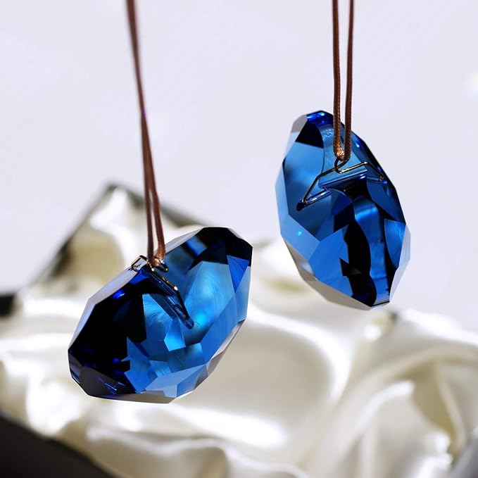 Blue Heart Crystal Suncatcher, 2pc 45mm Hanging Prism for Windows, Outdoor Indoor Decoration, Rainbow Maker Gifts for Mom, Grandma, Friend