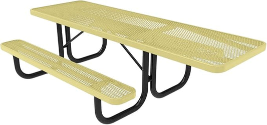 Coated Outdoor Furniture Heavy-Duty Portable ADA-Compliant Outdoor Picnic Table, Expanded Metal Patio Dining Furniture Made in America (8ft Rectangular, One-Side Handicap, Textured Sand)