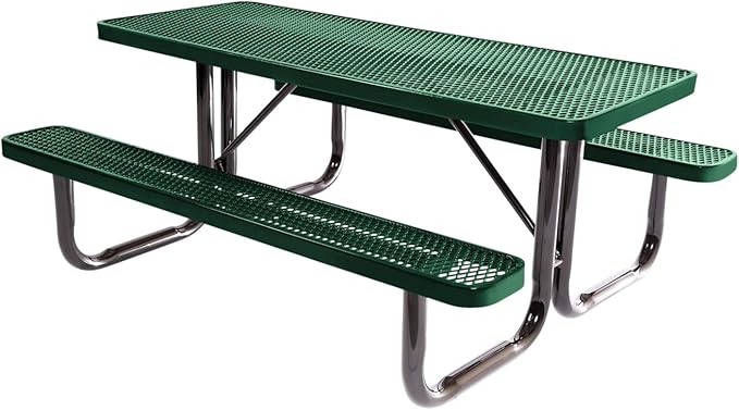Coated Outdoor Furniture Heavy-Duty Portable Outdoor Picnic Table, Thermoplastic Coated Expanded Metal Commercial-Grade Patio Dining Furniture Made in America (6ft Rectangular, Textured Green)