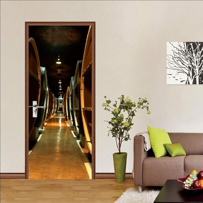 3D Door Stickers Murals Peel and Stick - Wine Cellar - Door Wallpaper Self-Adhesive Door Decals Removable PVC Waterproof Door Poster for Bedroom Living Room Door 35.4" x 78.7"