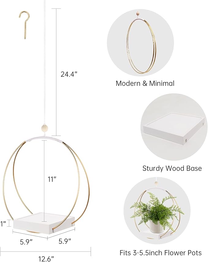 Hanging Planters for Indoor Plants, Plant Hanger with Sturdy Wood Base,Modern Boho Macrame Plant Hanger,Wall Ceiling Window Stands(Plants/Pots Not Included)