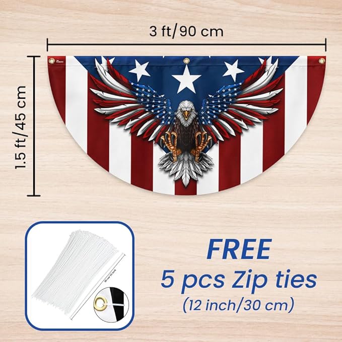 American Flag Patriotic Eagle American Non-Pleated Fan Flag TPT1636F, 1.5x3 ft, 1 Pack Suitable for Outdoor and Indoor