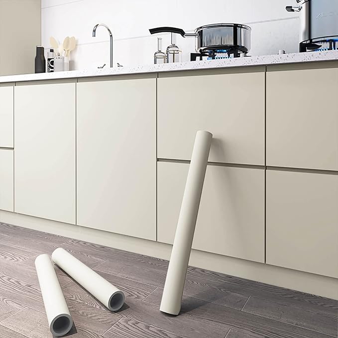 Dimoon 78.7''x15.7'' Cream Skin Peel and Stick Wallpaper Contact Paper Modern Self Adhesive Wall Paper Removable Renter Friendly Textured Solid Color Cabinet Vinyl Roll (78.7''x15.7'',Cream Skin)