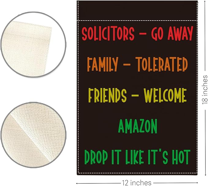 Funny Welcome Sarcastic Garden Flag Outdoor Decorations Go Away Family Tolerated Friends Small Double Sided Burlap art Stained Glass Style Garden Flags 12 x 18 Inch for Outside