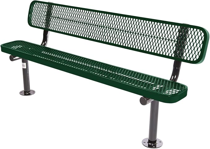 Coated Outdoor Furniture Heavy-Duty Outdoor Bench Thermoplastic Coated, Expanded Metal, Commercial-Grade Seating, Made in America (Surface with Back, 6 Ft, Green)
