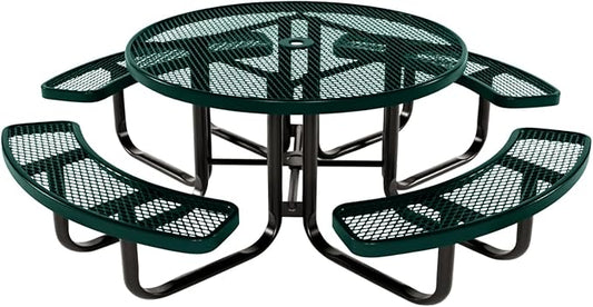 Coated Outdoor Furniture Heavy-Duty Portable Outdoor Kids Table with Umbrella Hole, Expanded Metal Kids Picnic Table, Commercial-Grade, Made in America (46 In, Round, Childrens, Dark Green)