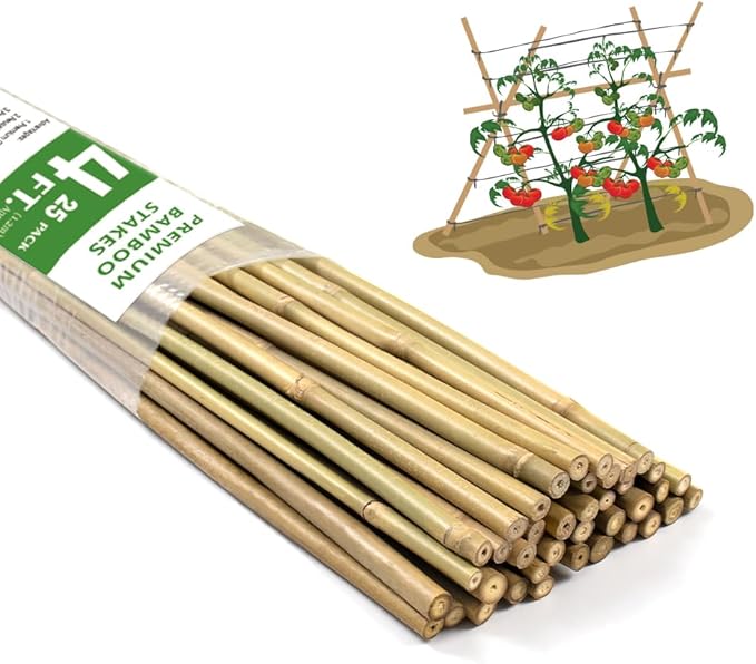 Bamboo Stakes,4FT Natural Bamboo Garden Stakes,BOVITRO 25Pcs Bamboo Plant Stakes,Bamboo Sticks for Tomato,Beans,Vegetable and Climbing Plants