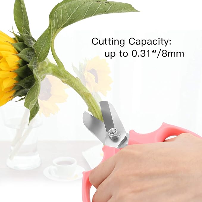 Flower Scissors, Strong Floral Shears, Premium Steel Garden Pruning Shears Floral Fruits Leaf Scissors Hand Pruner Snip Trimming Tool for Gardening Flower Arrangement, Pink