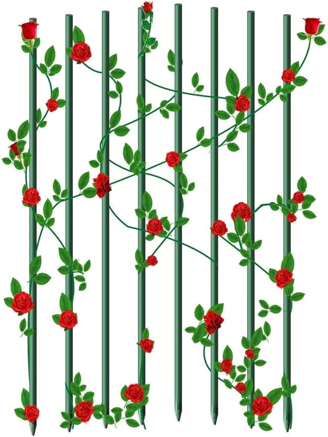 4ft 8pack Garden Stakes 1/4" Dia FRP Plant Supporting Stakes for Climbing Tomato Cucumber Strawberry Bean Tree, Pack of 8, Dark Green(48inch)