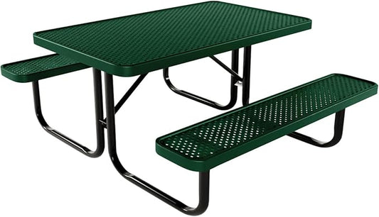 Coated Outdoor Furniture Heavy-Duty Portable Outdoor Kids Table, Punched Steel Kids Picnic Table, Commercial-Grade Picnic Table, Made in America (4ft Rectangular, Childrens, Green)
