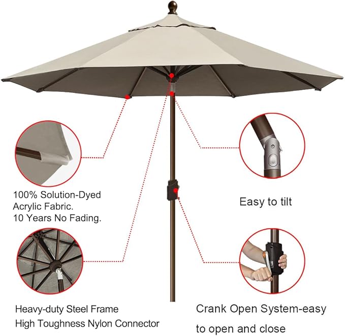 EliteShade USA 10-Year-Non-Fading 9Ft Market Umbrella Patio Umbrella Outdoor Table Umbrella with Ventilation, Antique Beige