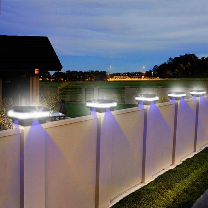 Sumaote Solar Post Lights 160LM 52 LED - 6x6 Post Cap Solar Light Outdoor Deck Fence Lights fit 4x4 5x5 6x6 Wood Posts, IP65 Waterproof for Garden Porch Patio, 6000K White Lighting, 4 Pack