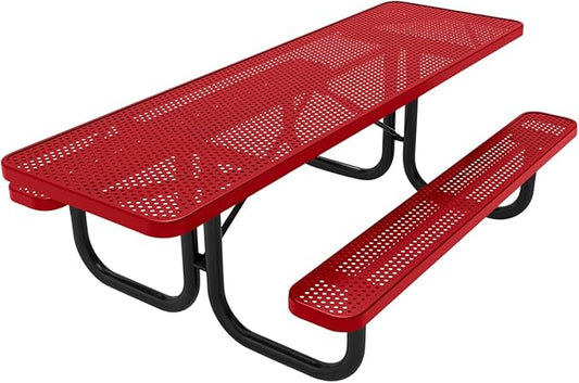 Coated Outdoor Furniture Heavy-Duty Portable ADA-Compliant Outdoor Picnic Table, Punched Steel Patio Dining Furniture Made in America (8ft Rectangular, Both-Side Handicap, Textured Red)