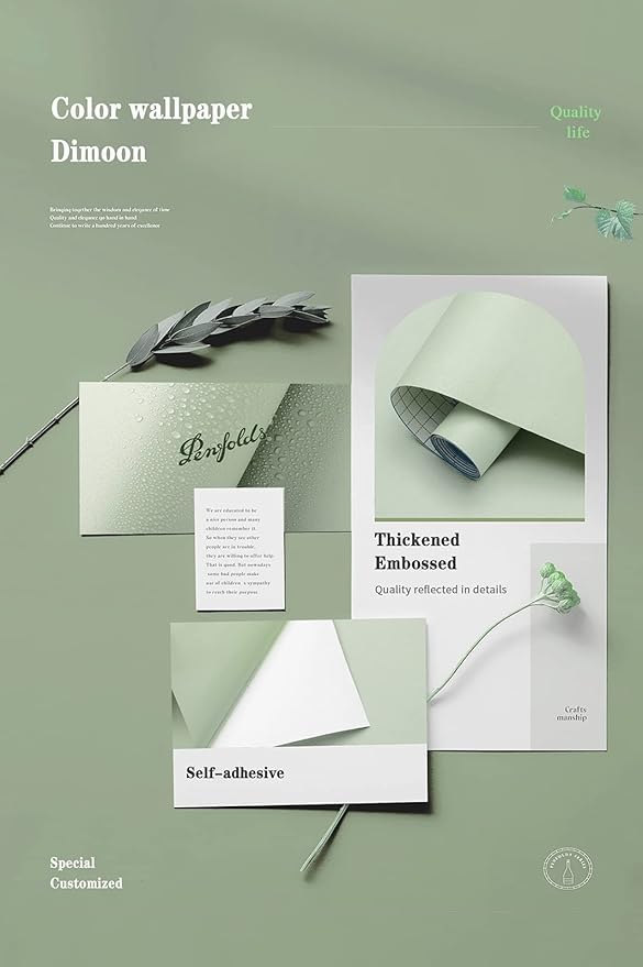 Dimoon 118''x23.6'' Green Peel and Stick Wallpaper Contact Paper Modern Self Adhesive Wall Paper Removable Renter Friendly Textured Solid Color Shelf Cabinet Vinyl Roll (118''x23.6'',Light Green)