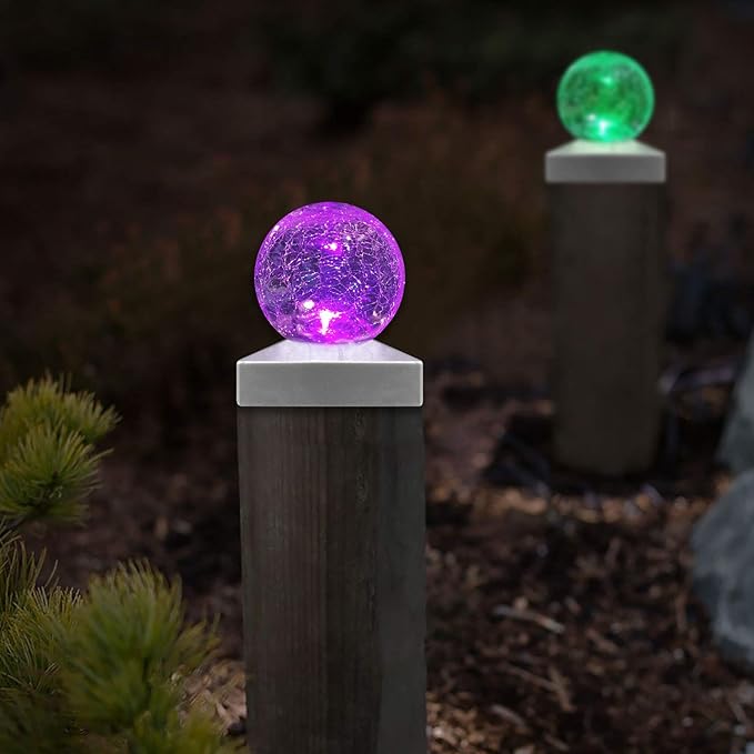 4x4 Solar Post Cap Lights Deck Fence Outdoor Railing Lights Decorative Solar Powered Gazing Ball Caps LED Lamp for Garden, Patio, Pathway