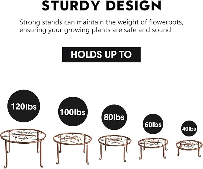 5 Pack Metal Plant Stands for Multiple Plant,Heavy Duty Flower Pot Stands for Outdoor Indoor Plants,Rustproof Iron Round Pot Shelf for Planter