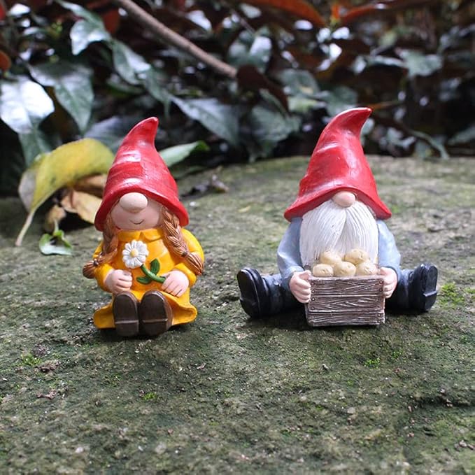 2 PCS Funny Garden Gnome Statues, Creative Resin Dwarf Sculptures, Outdoor Yard Decor, Gnomes Tree Faces for Lawn, Patio, Porch, Miniature Fairy Garden Accessories, Novelty Gift for Indoor/Outdoor Use