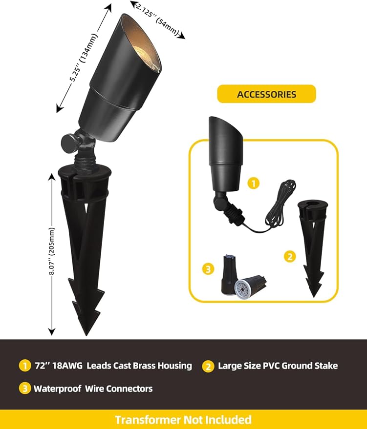 COLOER Brass Low Voltage Landscape Spotlight Fixture(Black) 12-Pack Without Bulb,12V AC/DC Outdoor Spot Lights for Yard, Directional Garden Patio Spot Up Light(101B-Black)