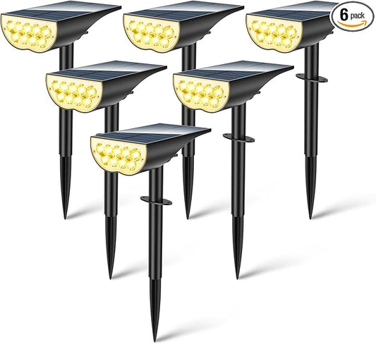 BAXIA TECHNOLOGY Solar Spot Lights Outdoor Waterproof, 3 Lighting Modes Solar Yard Light Spotlight, Dusk to Dawn Outdoor Solar Lights for Pathway Driveway Landscape, Warm White, 6 Pack