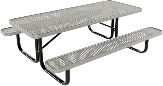 Coated Outdoor Furniture Heavy-Duty Portable Outdoor Kids Table, Punched Steel Kids Picnic Table, Commercial-Grade Picnic Table, Made in America (6ft Rectangular, Childrens, Gray)