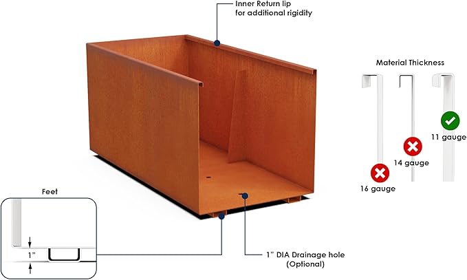 Extra Large Corten Steel Planter Box – 96"x18"x24" Rectangular Outdoor Metal Garden Bed | Heavy-Duty Rust Patina Planter for Outdoor Plants | Made in USA | Fully Assembled