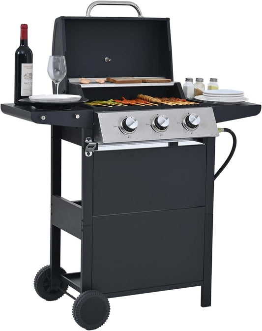 Endark 3-burner propane gas grill | 26,000 BTU stainless steel with enamel wire cooking grates and built-in thermometer | with side rack wheels | great for patio, garden, and outdoor cooking