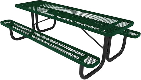 Coated Outdoor Furniture Heavy-Duty Portable Outdoor Picnic Table, Thermoplastic Coated Expanded Metal Commercial-Grade Patio Dining Furniture Made in America (8ft Rectangular, Green)