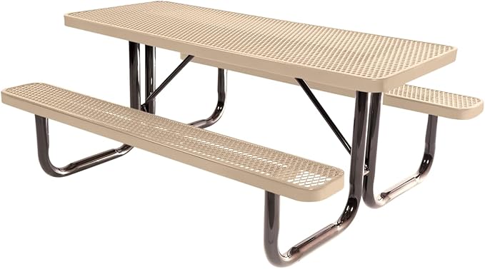 Coated Outdoor Furniture Heavy-Duty Portable Outdoor Picnic Table, Thermoplastic Coated Expanded Metal Commercial-Grade Patio Dining Furniture Made in America (6ft Rectangular, Tan)
