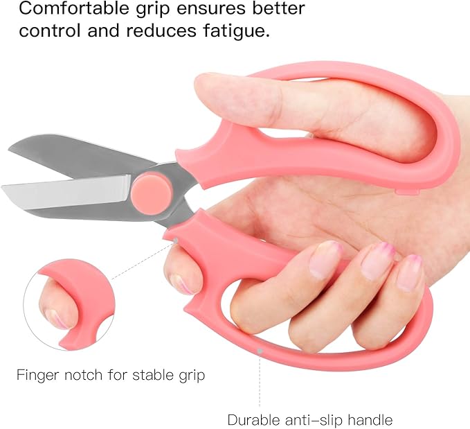 Flower Scissors, Strong Floral Shears, Premium Steel Garden Pruning Shears Floral Fruits Leaf Scissors Hand Pruner Snip Trimming Tool for Gardening Flower Arrangement, Pink