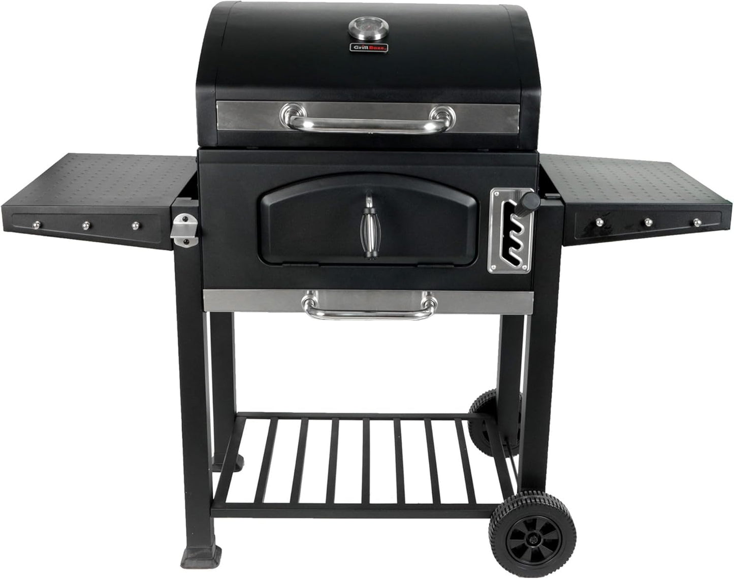 Grill Boss 24 Inch Charcoal BBQ Grill with Side Shelves, Built-In Thermometer, Black
