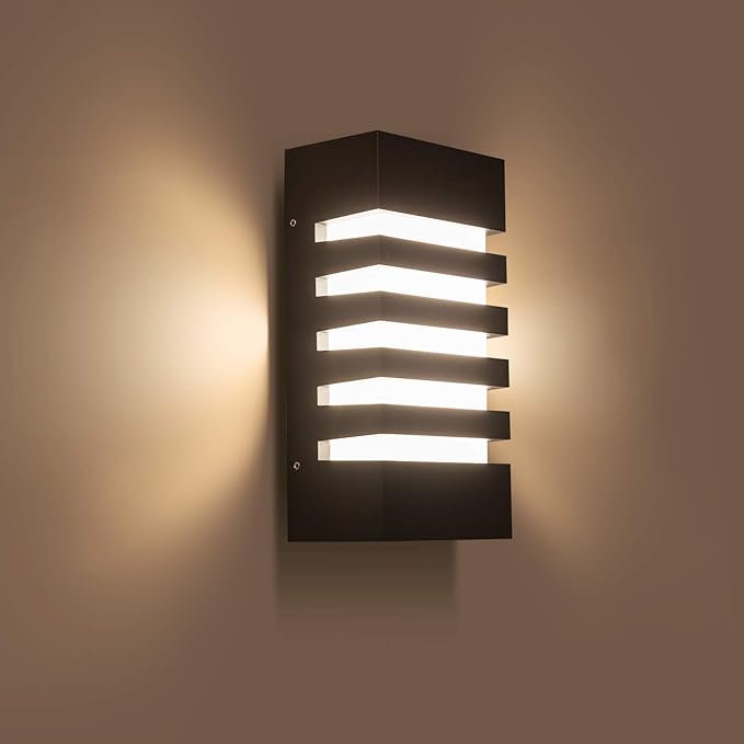 Outdoor Wall Light 12W LED Modern Wall Sconce Lamp Exterior Wall-Mounted Garden Corridor Porch Patio Light Waterproof LED Wall Light Fixture for Outdoor Lighting Warm White 300lm